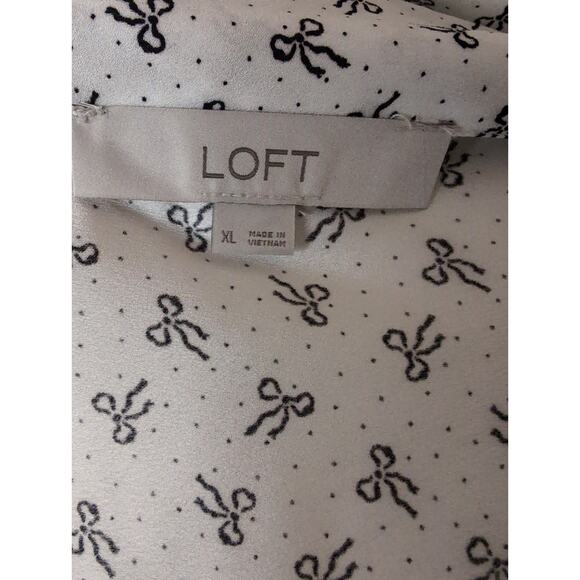 Ann Taylor Loft black and white coquette bow blouse shirt sz Xl - Picture 7 of 8